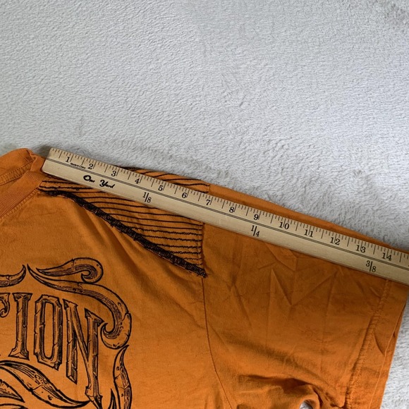 Affliction Shirt Mens XL Orange Tribal Graphic Biker Tee Short Sleeve Crewneck - Picture 7 of 9